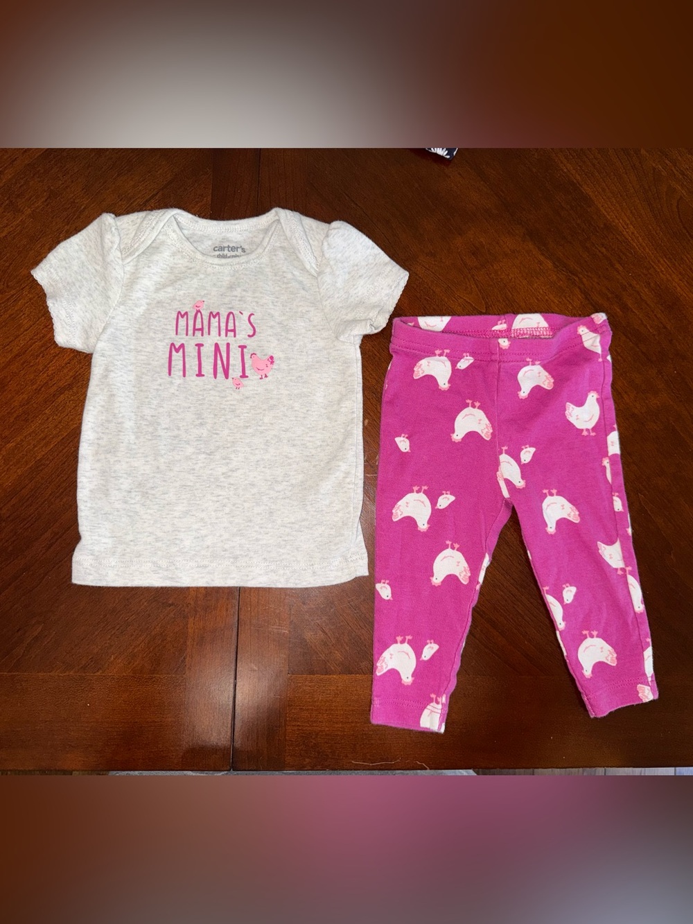 Carter's Heather Gray Top and Bright Pink Chicken Print Pajama Set